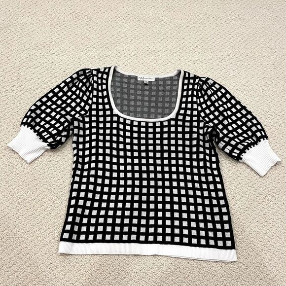 EUC Neiman Marcus Windowpane Sweater Top Sz. XS - Picture 1 of 5